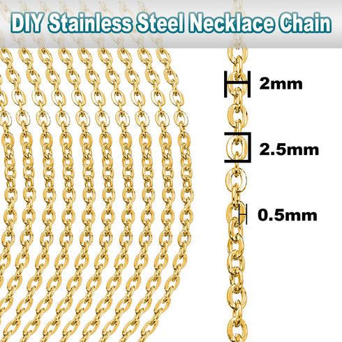 Jishi 33ft Stainless Steel Gold Plated Chain for Jewelry Making Supplies - 2mm 18K Gold Plated Non Tarnish - 33ft Roll with Lobster Clasps, Jump R...