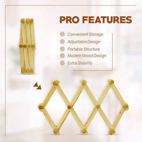 RAM-PRO Accordion Style Wood Expandable Rack Hat, Cap, Belt, Umbrella Coffee Mug Wall wooden Pegs (Set of 2)...