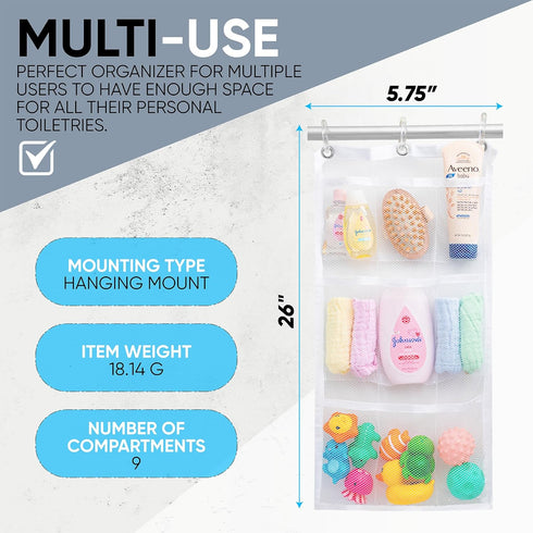 Handy Laundry Shower Curtain Bathroom Organizer -9 Pockets- Perfect for Organizing Home Bath, Your Toiletries and kid's Toys in Nine Durable Deep ...