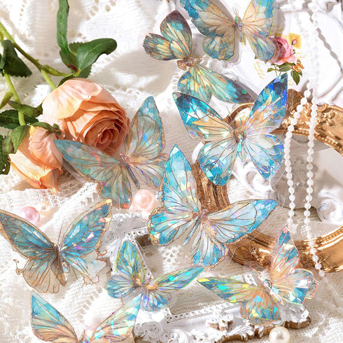 Boxkat 3D Butterfly Stickers Set 80 Pcs Ice Crystals Transparent Butterfly Waterproof Sticker Decals for Scrapbooking Supplies Phone Cases Journal...