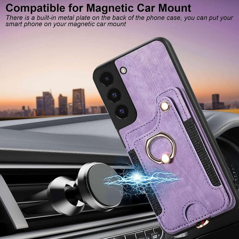 S22 Case,Card Holder Wallet for Samsung Galaxy S22 Case,Ring Holder Stand,RFID-Blocking,Wrist Strap,Camera Protector,Leather Protective Magnetic F...