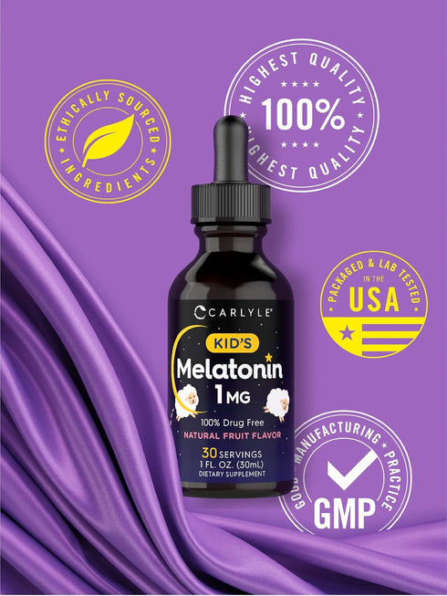 Carlyle Kids Melatonin Liquid | 1 fl oz | Two Pack | Fruit Flavor | Drug Free Childrens Supplement...