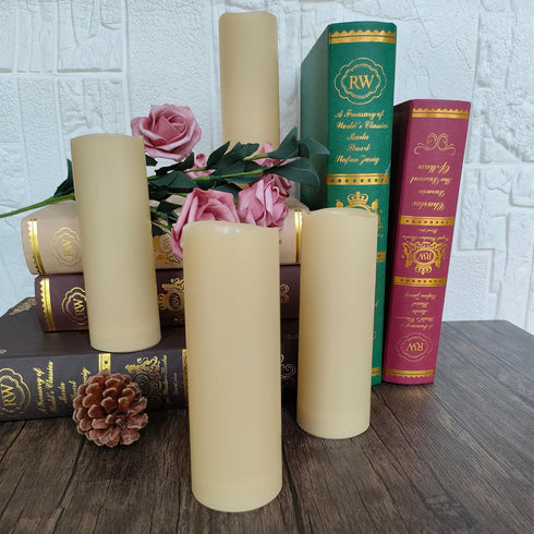 4 Pack Outdoor Flameless Pillar Candles with Remote and Timer Battery Operated Waterproof Electric LED Candle Set for Home Décor Halloween Party W...