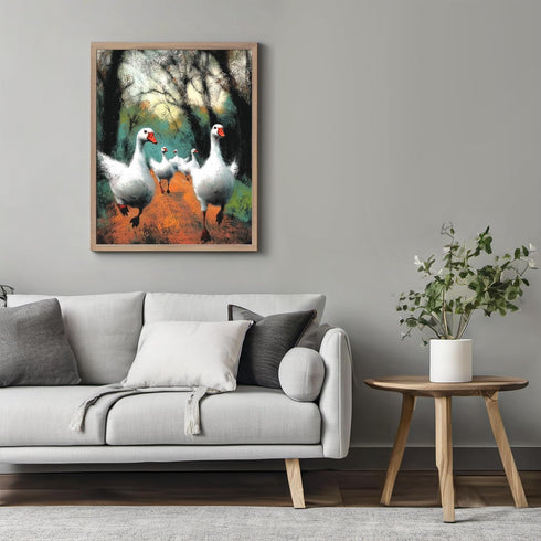 Posterizer 1 pcs-oil painting style art-flock of white geese 1-Art for Animal Lovers Gift for Art Lovers Decorations for Bedroom, Office, Living R...