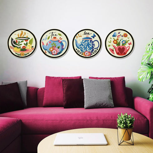 FREEBLOSS 4 Set 8'' Embroidery Kit for Beginners Embroidery Set Afternoon Tea and Flowers Patterns Embroidery Starter Kit with Instructions Includ...