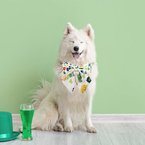 St.Patrick's Day Dog Collar with Bow Tie, Irish Shamrock Clover Collar for Boys and Girls Small Medium Large Pets Puppies (Medium)...