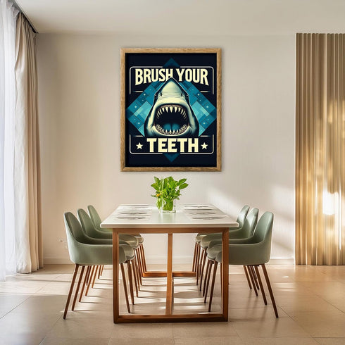 Posterizer 1 pcs-Brush Your Teeth Funny Shark Print-Comedy Art- Gift for Girls, Boys, Teens- Bathroom, restroom Decor- unframed wall art...