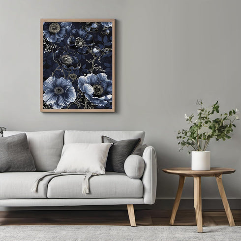 Posterizer 1 pcs-dark navy blue and purple flowers-chic decor-Floral & Botanical Art-Abstract & Modern Art-Decor for Home & Office- UNFRAMED Wall ...