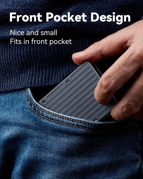 Minimalist Slim Metal Mens Wallet - RFID Blocking Credit Card Holder with Cash Strap and Lanyard - Aluminum Small Thin Front Pocket Wallet (Gunmet...