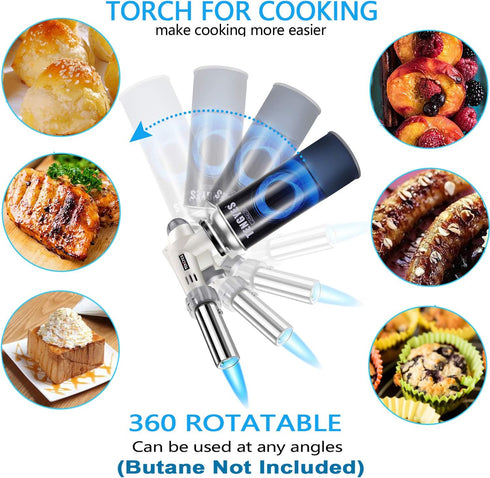 Blow Torch Kitchen Butane Lighter - Culinary Torch Chef Cooking Torch Professional Adjustable Flame with 360 Degree Inverted for Creme, Brulee, BB...