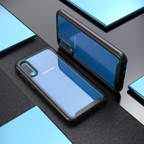 for Galaxy A50 Case,Hybrid 2 in 1 Slim Fit Heavy Duty Protection Shock Resistant Sturdy Shockproof Clear Case with Black Bumper Cover for Galaxy A...
