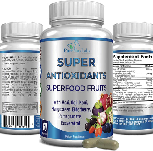 Super Antioxidant Fruit Superfood Complex - Powerful Antioxidant Superfruits, Acai, Goji, Noni, Mangosteen, Pomegranate, Elderberry, Resveratrol, ...