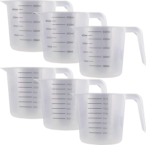 U.S. Kitchen Supply Plastic Measuring Cups with Handles - 16 oz (500 ml) Liquid Measuring Cup Set of 6 - Clear Microwave Safe Kitchen Cups - Measu...