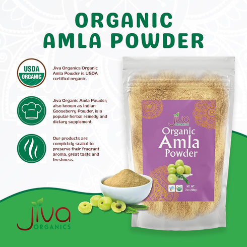 Jiva Organics Organic Pure Amla Berry Powder, 7 Ounce - Food Grade & Non-GMO - for Cooking & Beauty Care...