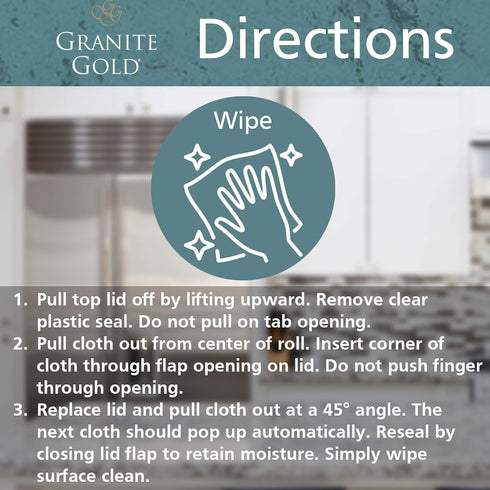 Granite Gold Surface Cleaner Wipes for Stainless Steel, Glass, Granite, Quartz, Marble Countertops, 40 Count (Pack of 1), White...