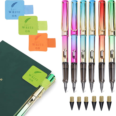 6pcs Pencil Set,Infinity Eternal Pencils with Replaceable Nibs +Eraser Equa to 100 Wooden Pencils,Black Inkless Everlasting Pencils For Wrtting Sc...