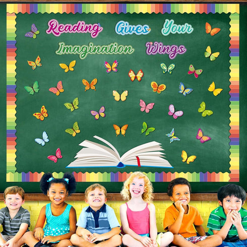 gisgfim Reading Bulletin Board Decorations Set Classroom Butterfly Bulletin Board Borders Cutouts Reading Gives Your Imagination Wings Back to Sch...