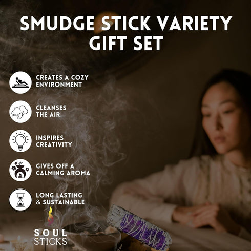 SOUL STICKS Smudge Stick Variety Gift Set | Bulk Sage Bundles for Space Cleansing | Smudging Wand Gift Set with Smudge Guide (Floral Sage, 12 Pack...