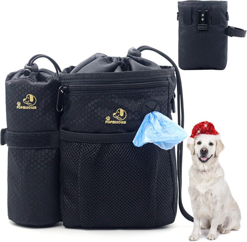 POPMISOLER Dog Treat Training Pouch for Dog Training with Poop Bag Dispenser and Multiple Pockets, Dog Walking Bag Adjustable Waist Belt Clip Shou...