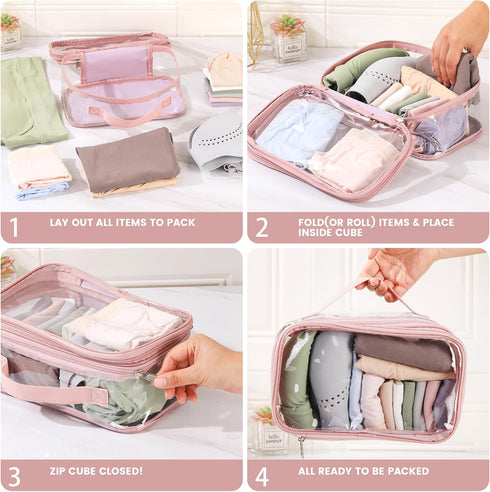 Large clear travel pouch,TSA approved toiletry reusable organizer with zipper proof purse makeup case carry On (Pink)...