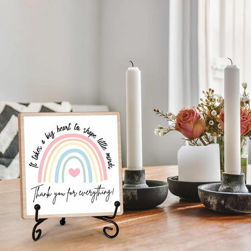 Teacher Desk Decor Wood Sign Gifts, Thank You For Everything Wood Block Gifts, 5x5 Inch Wood Sign Comes With Iron Stand, Perfect For Teacher Thank...