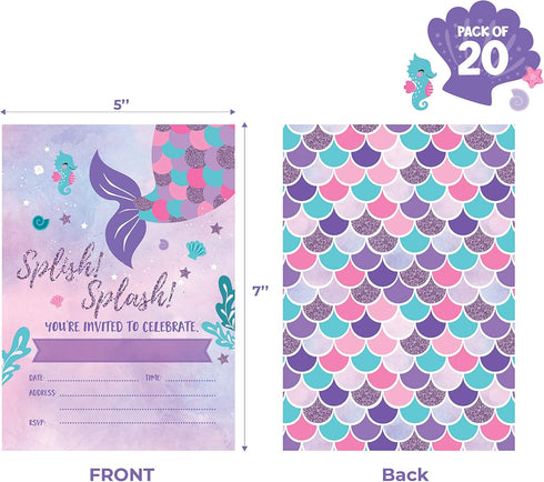 Joyful Toys Mermaid Birthday Invitations Party 20 Invitations With 20 envelopes Under The Sea Baby Shower Pool party...