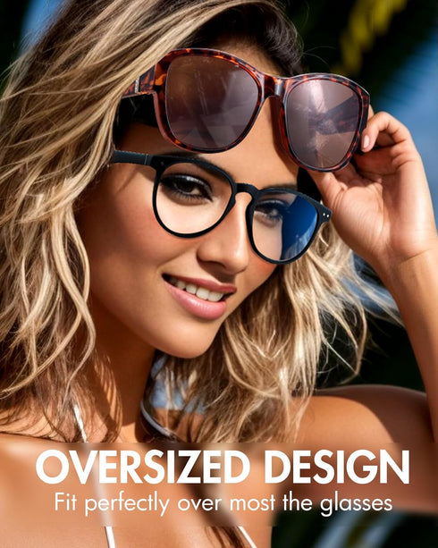 Trendy Polarized Sunglasses Fit Over Glasses for Women, Wrap Around Shade UV Protection IF8511...