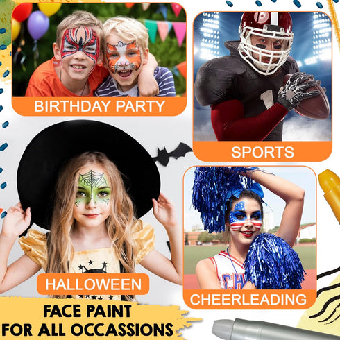 Jim&Gloria Water Based Face Paint Kit with Stencils, 12 Large Professional Face Painting Kit for Kids Party Facepaint Halloween Makeup Washable Bo...