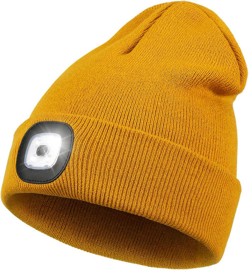 LED Beanie with Light,Unisex USB Rechargeable Hands Free 4 LED Headlamp Cap Winter Knitted Night Lighted Hat Flashlight Women Men Gifts for Dad Hi...