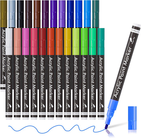Lelix Acrylic Paint Markers, 24 Colors Permanent Acrylic Paint Pens for Rock, Glass painting, Ceramic, Wood, Canvas, Fabric, Photo Album, DIY Craf...