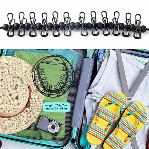 Travel Clothesline, Portable Retractable Clothesline with 12pcs Clothespins for Indoor Laundry Drying, Outdoor Camping Accessories, Black...