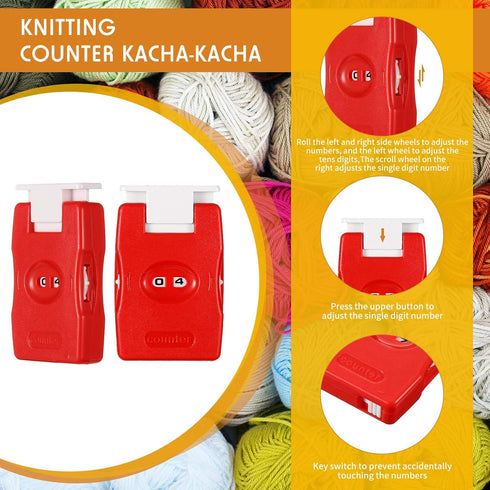 2 Pieces Knitting Counter, Stitch Counter Kacha Needle Marking Tool Plastic Knitting Crochet Stitch, Red...
