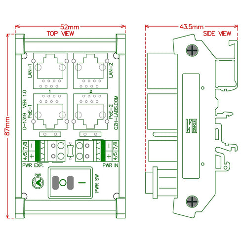 CZH-LABS DIN Rail Mount 2 Ports Passive RJ45 PoE Power Injection Board, Power Over Ethernet Injector Module....