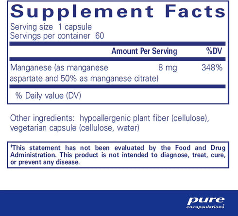 Pure Encapsulations Manganese (Aspartate/Citrate) | Hypoallergenic Trace Mineral Supplement for Connective Tissue and Bones | 60 Capsules...