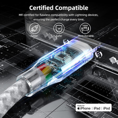 iPhone Charger 3 Pack 10 ft Apple MFi Certified Lightning Nylon Braided Cable Fast Charging Cord Compatible with iPhone 13 12 11 Pro Max XR XS X 8...