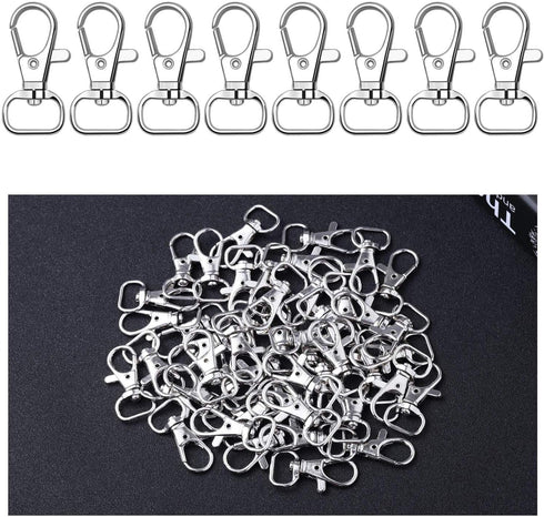 anezus 100pcs Key Chain Clip Hook and D Rings Set Include 50Pcs Swivel Snap Hooks Lanyard Clips and 50Pcs D Rings for Keychain and Purse Hardware ...