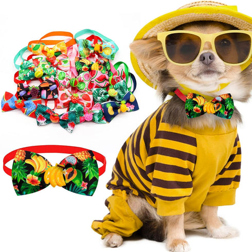 15pcs Summer Small Dog Collar with Bow Ties, Bulk Adjustable Hawaii Fruit Pattern Dog Bow Ties, Pet Dog Collar Grooming Bowties, Puppy Dog Bow Tie...