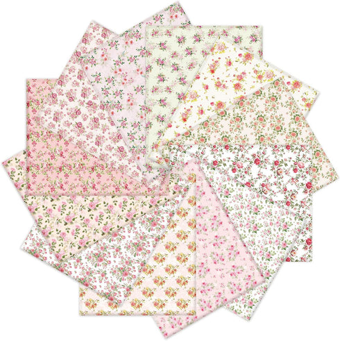 Whaline 12Pcs Spring Cotton Fabric Bundles 18 x 22 Inch Floral Quilting Fabric Patchwork Flower Pattern Precut Fat Quarters for Spring Birthday Se...