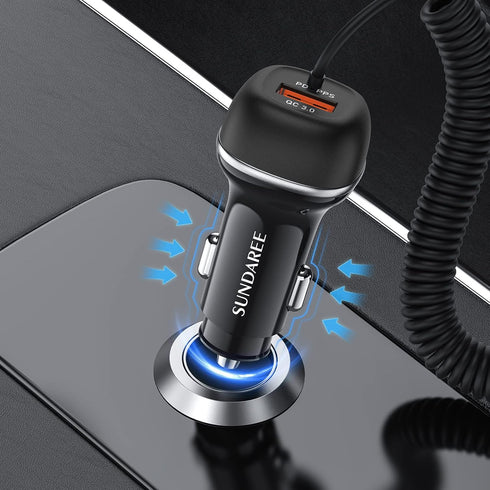 SUNDAREE USB C Car Charger, 51W Fast Car Charger Adapter+5ft Type C Cable for Samsung Galaxy S23 S22 S21 S20 S10 Note 20 A10E A20 A50 A51 A01 A71 ...