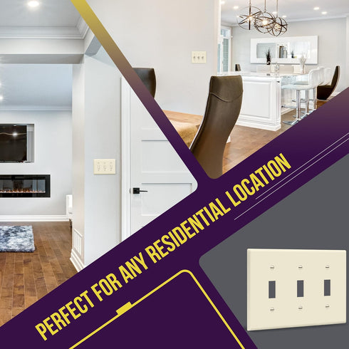 ENERLITES Triple Toggle Light Switch Wall Plate, Gloss Finish, Standard Size 3-Gang 4.50" x 6.38", Unbreakable Polycarbonate Thermoplastic, 8813-L...