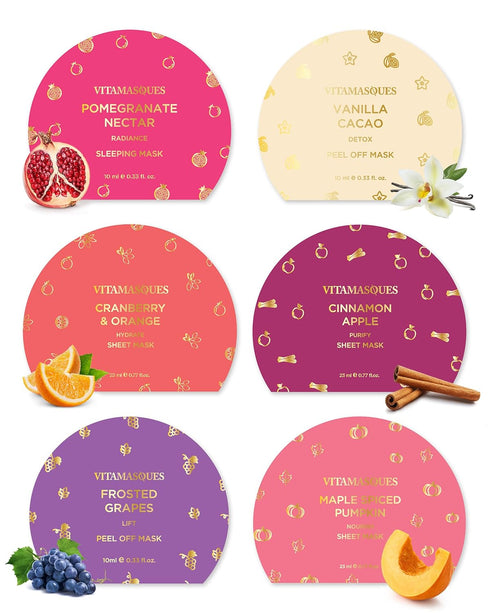 Vitamasques 6 Days of Glow Face Mask Set, 6-Piece Set Beauty Mask Set Includes Face Sheet Masks, Sleeping Mask & Peel Off Mask - Vegan-Friendly, F...