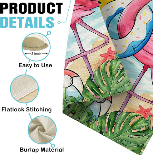 Welcome Summer Flamingo Decorative Garden Flag, Beach Coastal Swim Ring Tropical Palm Leaves Yard Outside Home Decoration, Hawaii Aloha Nautical O...