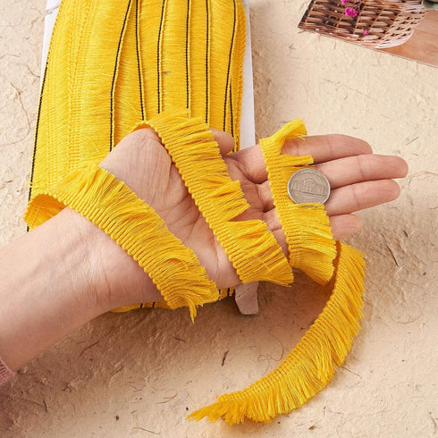 MegaPet Yellow Polyester Fringe Tassel Lace Trim 1 Inch x 82 Feet Chainette Fringe Fibre Trim for Sewing Quilting Clothes Accessories Lampshade Cu...