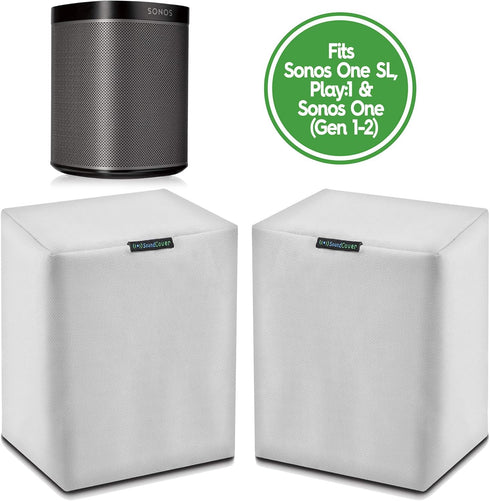 Pair (2) White Heavy Duty Outdoor Sonos Speaker Covers - Dust, Water & UV Protection for Your Sonos Play:1, Sonos One & Sonos One SL Speakers - Fi...