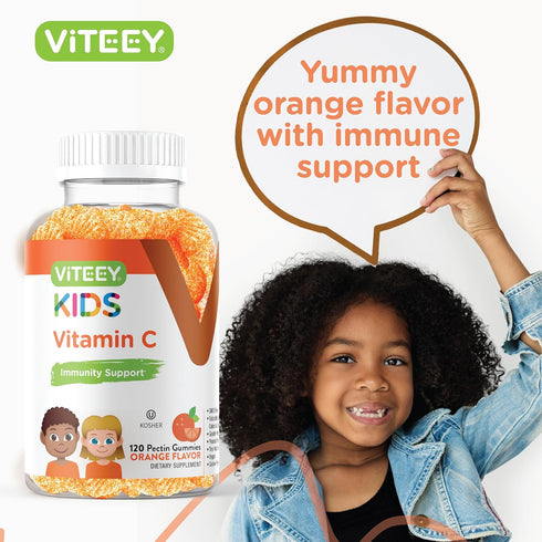 Kids Vitamin C Gummies - Immune Support for Kids, Toddlers, & Teens - Vegan, Gelatin Free, Gluten Free, GMO Free - Tasty Chewable Orange Flavored ...