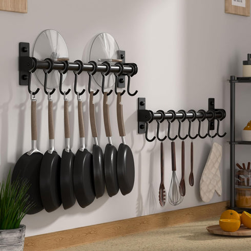 Dseap Kitchen Utensil Holder Hanger, Pot and Pan Rack Wall Mount, Kitchen Rail with 8 Hooks for Hanging Cooking Utensils, Mugs, Spoons, Wall Mount...