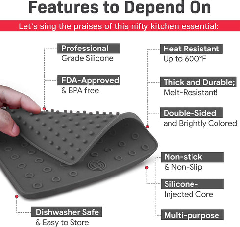 Premium Silicone Pot Holder for Pots/Pans | Multipurpose Trivets | Hot Pad, Spoon Rest, Coaster and More | 2 Pads | Featuring Heat Resistant Core ...