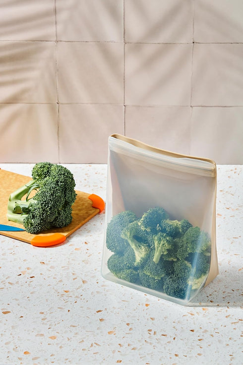 W&P Porter Silicone Reusable Storage Bag, Sandwich (50oz Stand-Up), Oat, Food Storage Container, Microwave and Dishwasher Safe, Easy Cleaning...