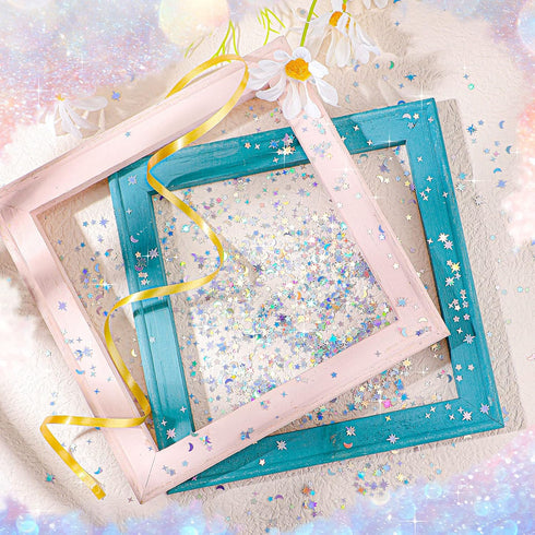 60 G/ 2.1 oz Holographic Star and Moon Glitter Confetti Sequin Galaxy Iridescent Table Metallic Glitter Foil Confetti Sequin Star Moon Scatter for...