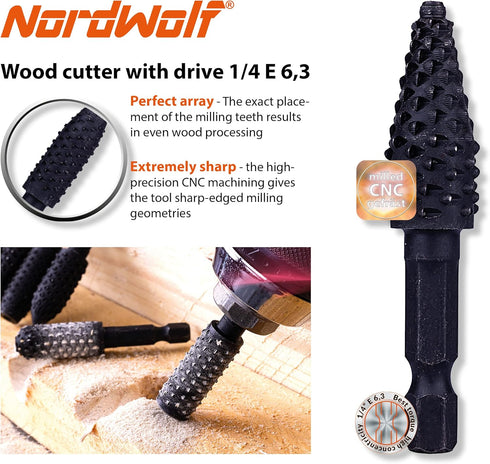 10-Piece Rotary Burr Wood Carving Rasp Files Set, with 1/4" Hex Shank for Wood & Rubber Deburring, Shaping and Grooving...